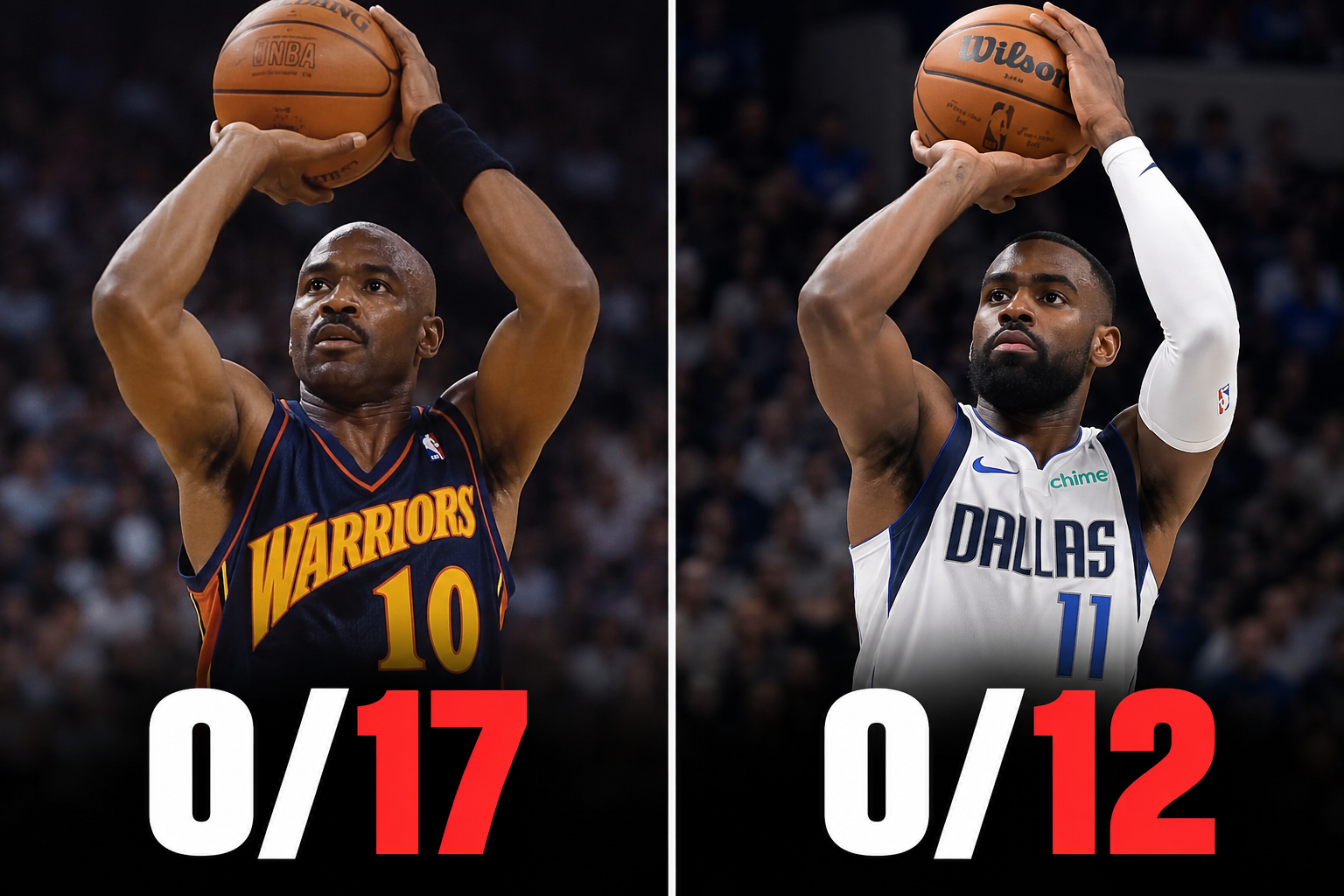 Two basketball players shooting, with 0/17 and 0/12 displayed below them.