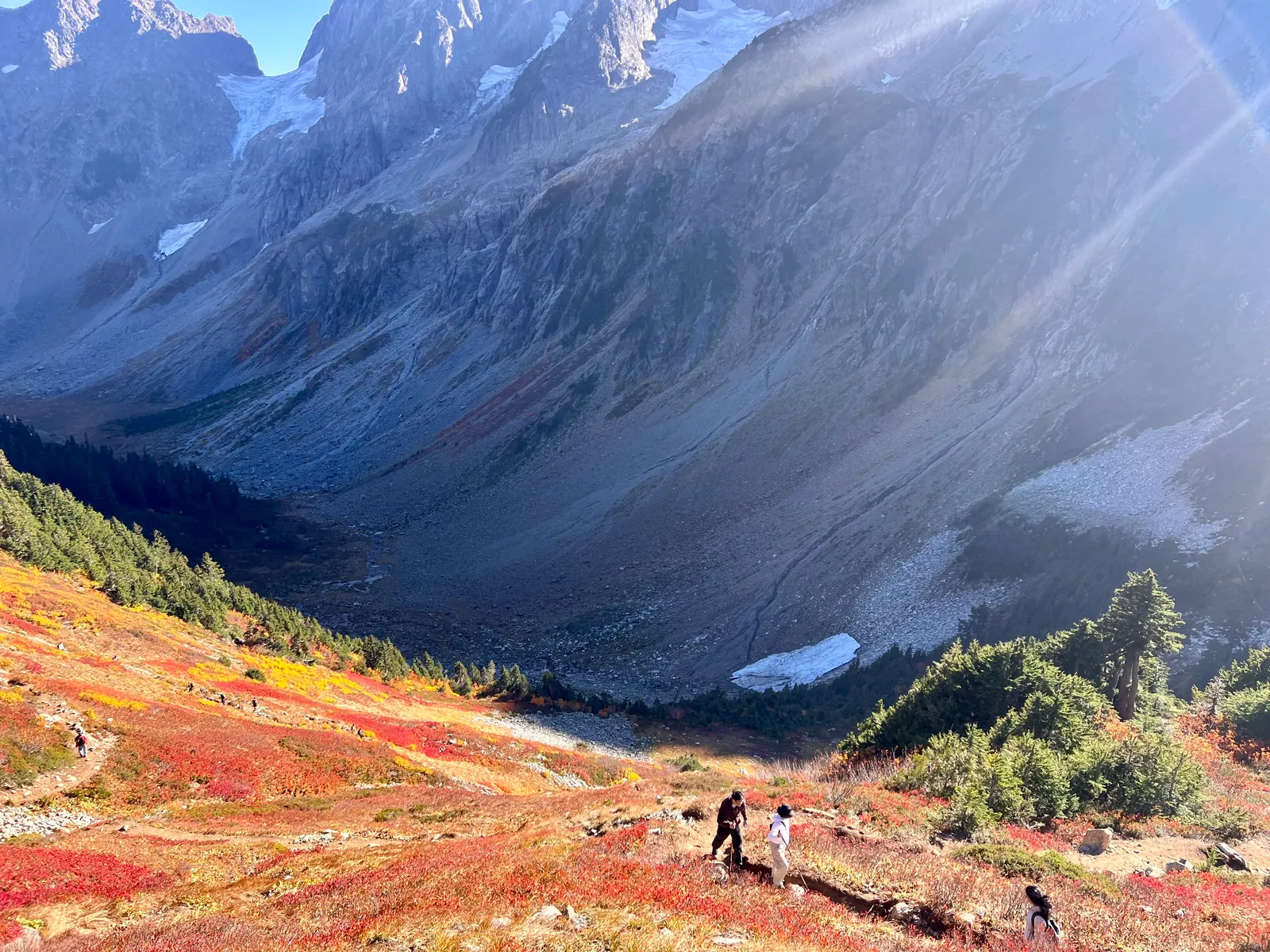 Mountain slopes and autumn foliage in the North Cascades.