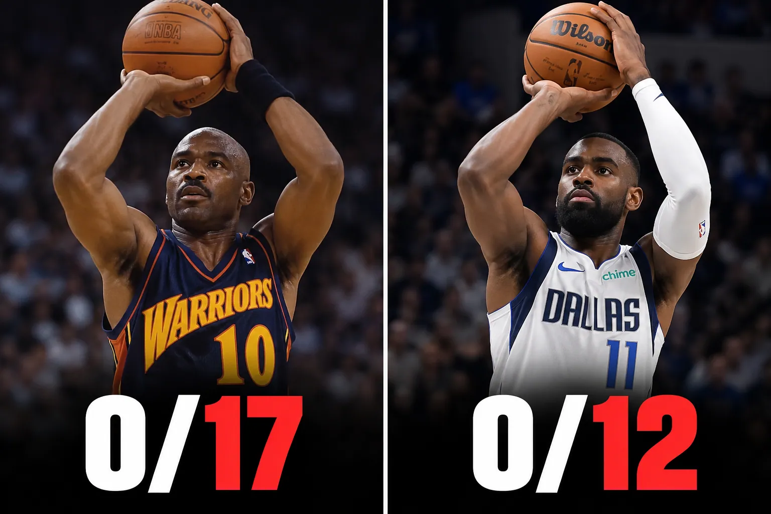 Two basketball players shooting, with 0/17 and 0/12 displayed below them.